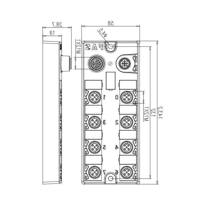 M12 interface、IO-Link Hub、NPN、16DI/DO configurable、 expandable module、00B936